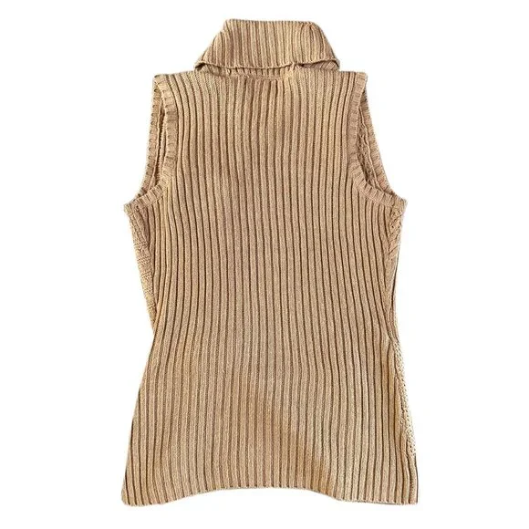 Women's RALPH LAUREN Brown Sleeveless Cable Knit Collared Sweater w/ Buckle MED - Picture 5 of 5